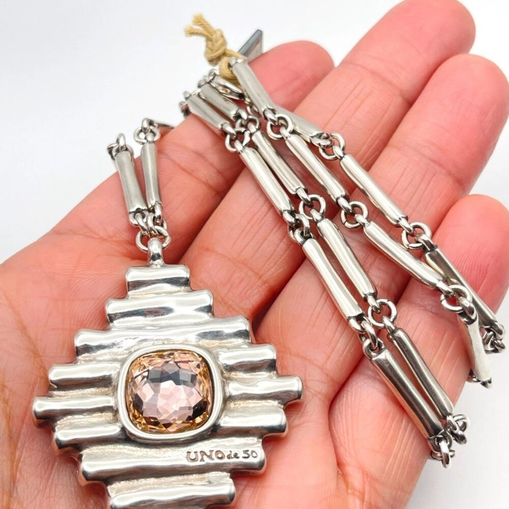 NWT Uno De 50 Bossy Waterfalls Necklace Pink Crystal Silver Plated Links chain - Picture 4 of 16